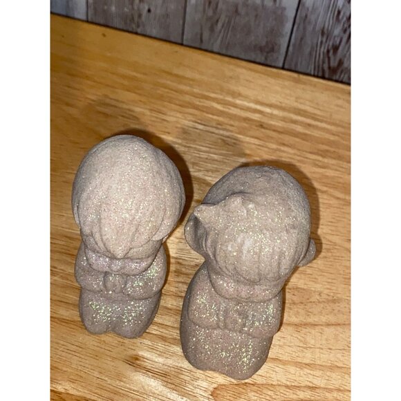 Vintage Glitter Sparkle Cement Praying Boy & Girl Figurine Set - Picture 6 of 6